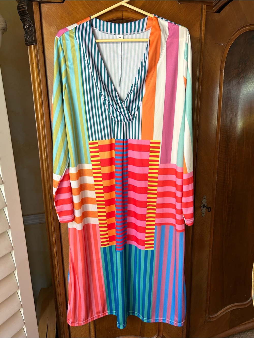Vibrant Multicolor Striped Midi Dress XL